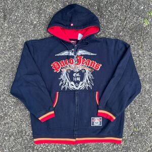 Vintage paco jeans navy blue y2k zip up graphic hoodie sweatshirt